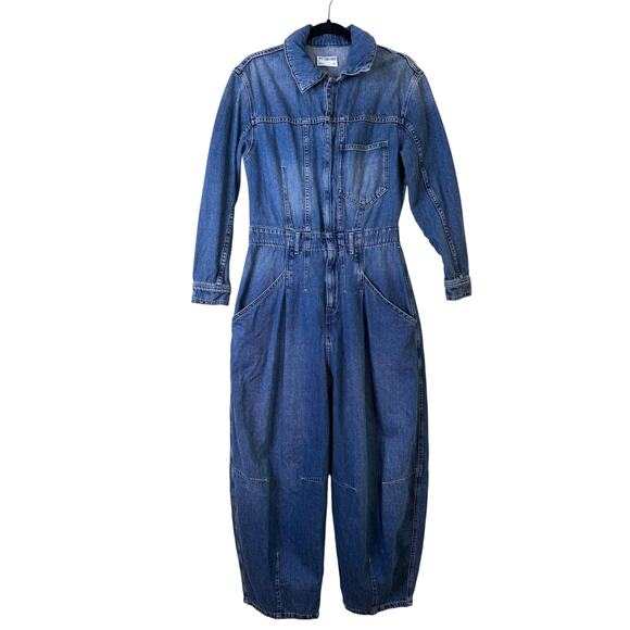 NEW Free People CRVY Roulette Barrel Jumpsuit Women’s Small Denim One Piece - Picture 2 of 6